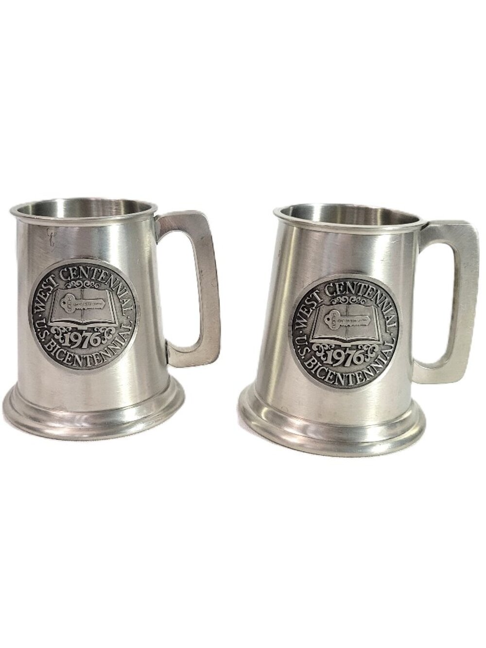 Vtg Leonard Eales of Sheffield English Pewter Tankards Pair 1976 Bicentennial